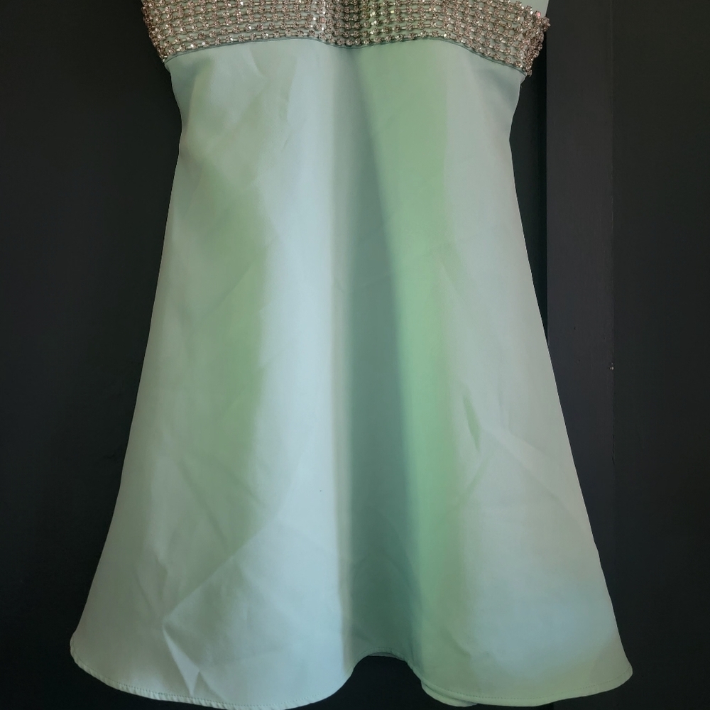 New IEENA for MD 27446 Ocean Blue Rhinestone Fit & Flare Satin Mini Dress Size 2 - Picture 6 of 13